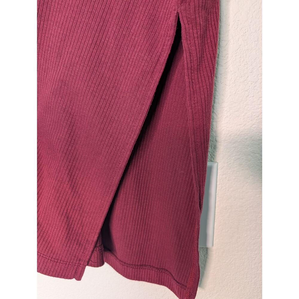 Dressed in Lala Oversized Crewneck Ribbed Tee Maroon Slits XL Boho Lounge Tunic - Picture 4 of 5
